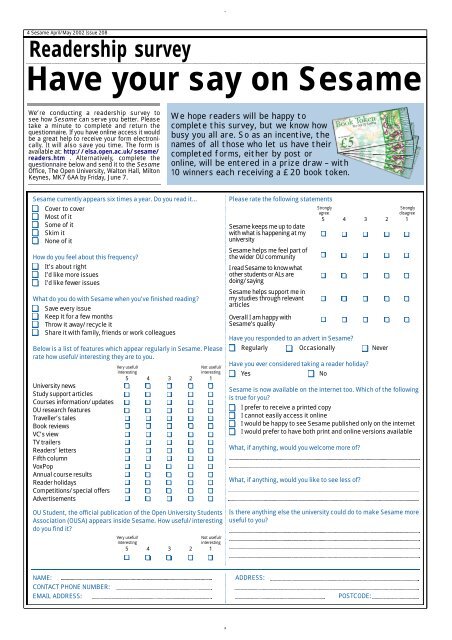 Sesame April/May 2002 - The Open University