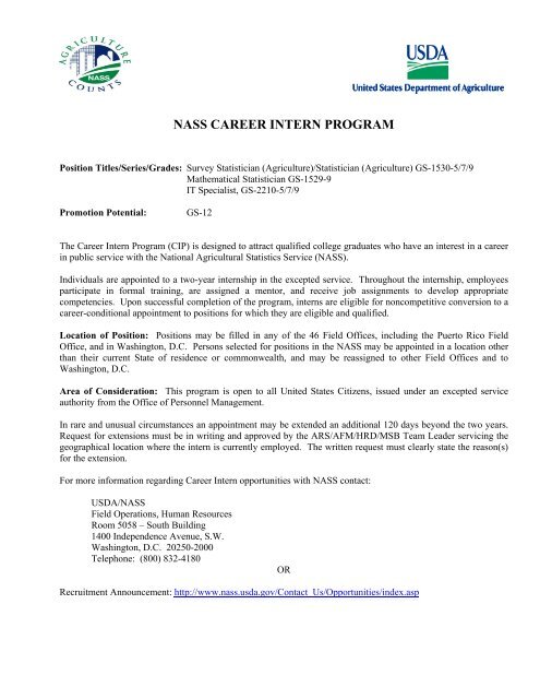 Nass Career Intern Program National Agricultural Statistics