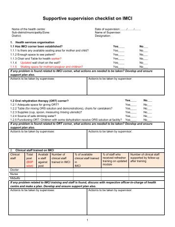 Supportive supervision checklist on IMCI - basics