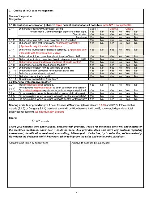 Supportive supervision checklist on IMCI - basics