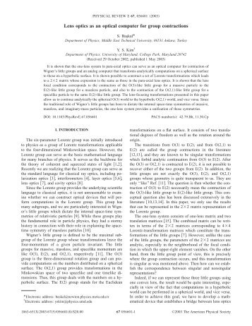 Lens optics as an optical computer for group contractions - American ...