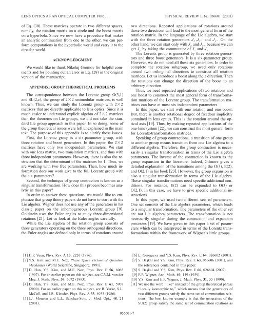 Lens optics as an optical computer for group contractions - American ...