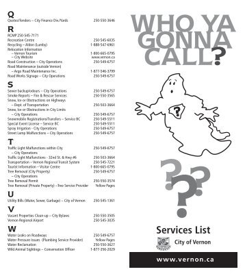 "Who Ya Gonna Call" Contact Brochure - City of Vernon