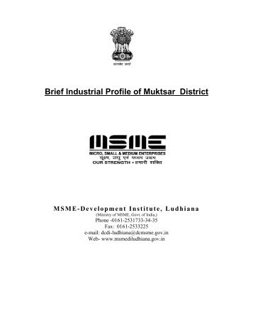 Brief Industrial Profile of Muktsar District - MSME-DI, Ludhiana