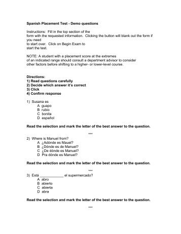 Placement Test for Spanish 220 or Beyond Placement Test for Spanish 220 or Beyond