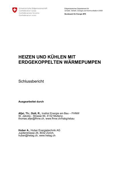 Schlussbericht Heizen und KÃ¼hlen mit erdgekoppelten WÃ¤rmepumpen