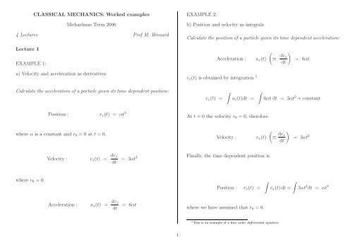 CLASSICAL MECHANICS: Worked examples Michaelmas Term ...