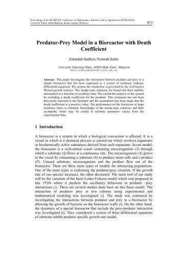 Predator-Prey Model in a Bioreactor with Death Coefficient - UTAR ...