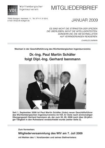 Dr.-Ing. Paul Martin Schäfer folgt Dipl. - VDI Stuttgart
