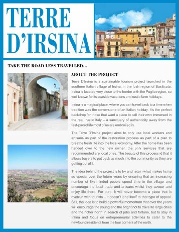 Terre D'Irsina is a sustainable tourism project ... - Sunshine Estates
