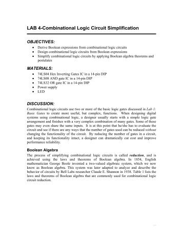 LAB 4-Combinational Logic Circuit Simplification