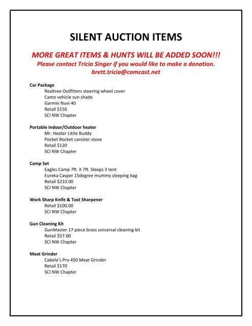 SILENT AUCTION ITEMS - Scinw.com