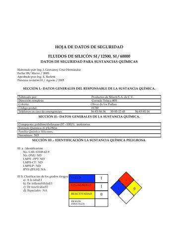 hoja de datos de seguridad fluidos de silicÃ³n si ... - Silicona.com.mx