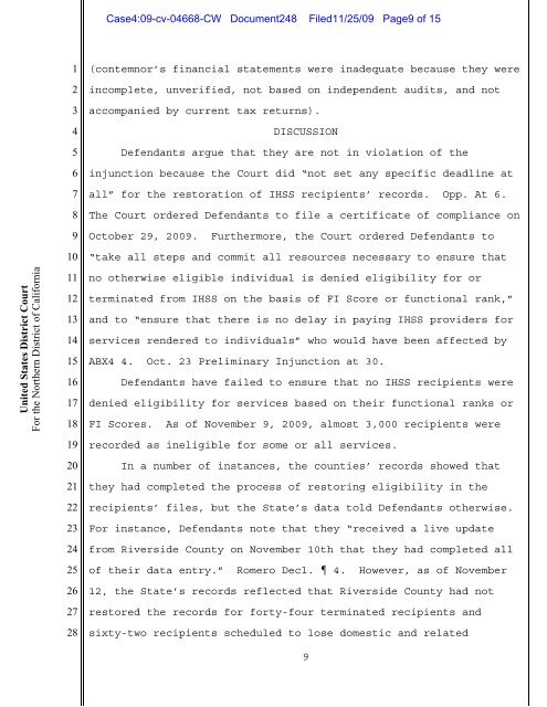 View order granting contempt sanctions & enforcing injunction.