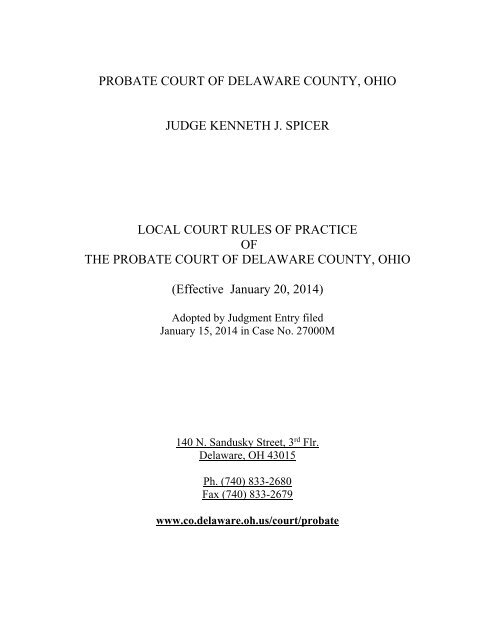Delaware County Probate Court Local Rules - Delaware County, Ohio