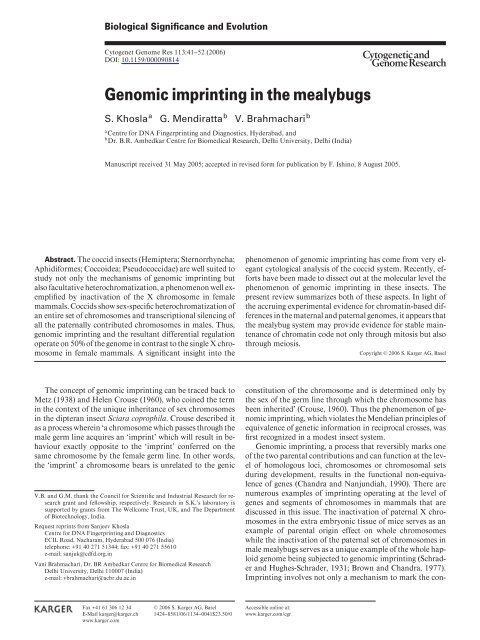 Genomic imprinting in the mealybugs - CDFD