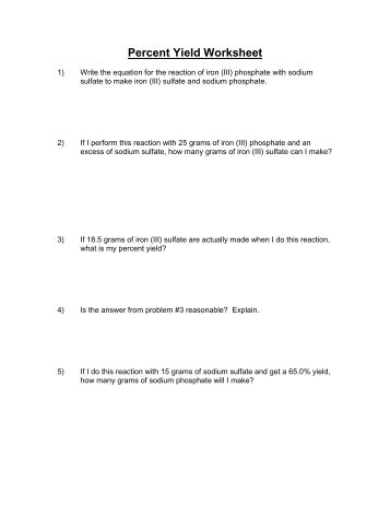 Percent Yield Worksheet 1