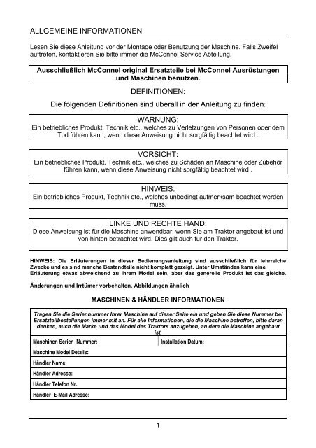 AG46 & AG50 Range - GERMAN Operator Manual - McConnel