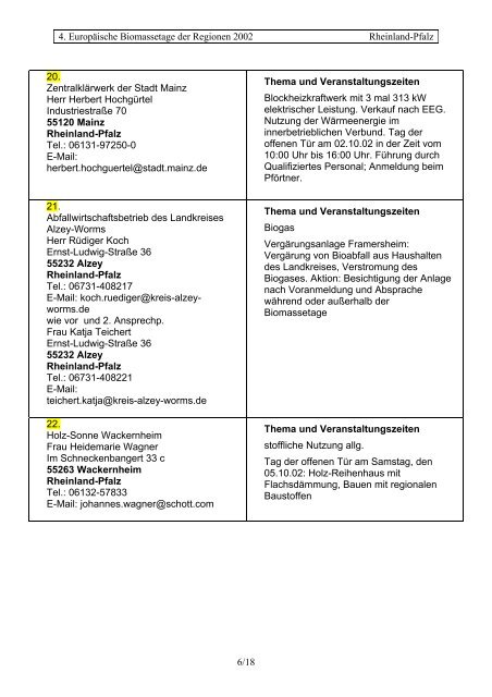 4. Europäische Biomassetage der Regionen 2002 Rheinland-Pfalz ...