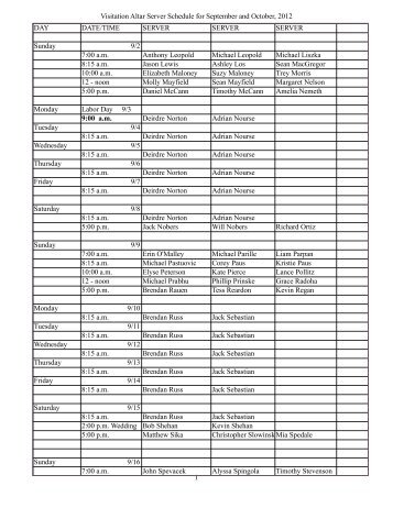 Altar Server Schedule Sep-, Oct-2012 - Visitation Parish