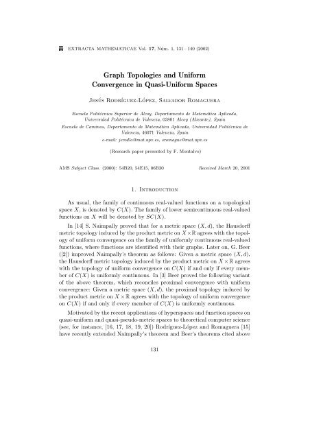 Graph Topologies and Uniform Convergence in Quasi-Uniform ...