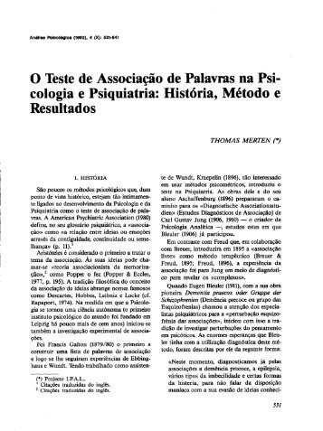 O Teste de AssociaÃƒÂ§ÃƒÂ£o de Palavras na Psi- cologia e Psiquiatria ...