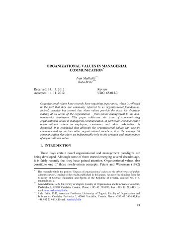 ORGANIZATIONAL VALUES IN MANAGERIAL COMMUNICATION