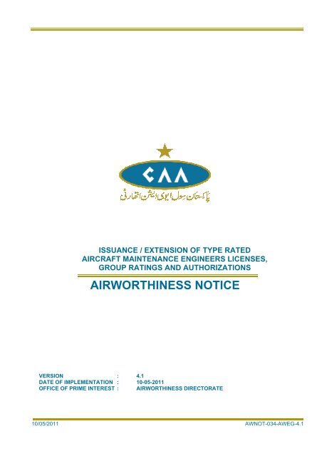 AWNOT-034-AWEG-4.1 dated 10th May 2011 - Civil Aviation Authority
