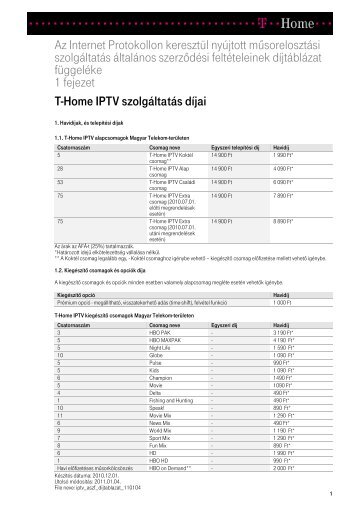 T-Home IPTV szolgÃ¡ltatÃ¡s dÃ­jai - Magyar Telekom Nyrt.