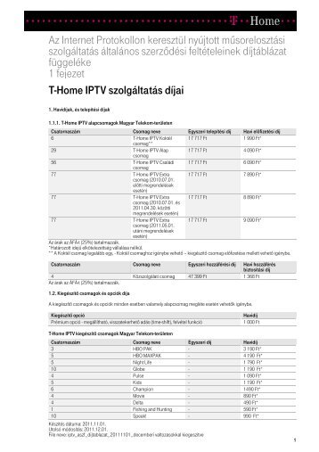 IPTV ÁSZF, 1. sz. függelék, Díjtáblázat - Magyar Telekom Nyrt.
