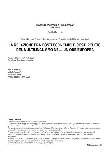 la relazione fra costi economici e costi politici del multilinguismo nell ...