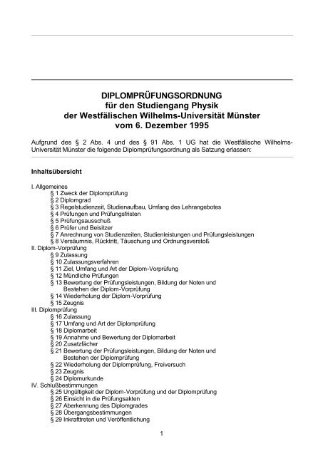 DIPLOMPRÃFUNGSORDNUNG fÃ¼r den Studiengang Physik - ZSB ...