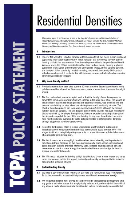 Download the TCPA policy statement on Residential Densities