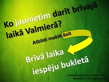 Ko jaunietim darÄ«t brÄ«vajÄ laikÄ ValmierÄ? - Valmiera