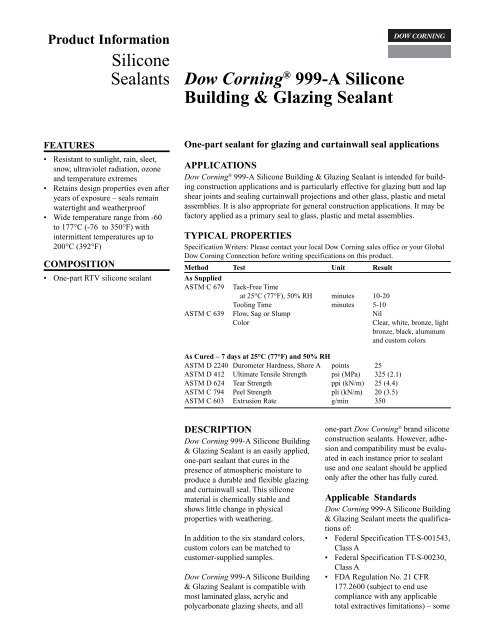 Dow Corning 791 Sealant Color Chart