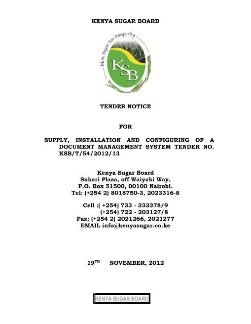 Tender Document - Kenya Sugar Board