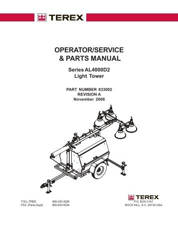 Terex Amida AL4 AL4000 D2 Operational Manual - Light Towers USA