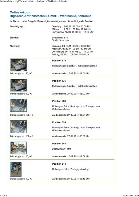 HighTech Antriebstechnik GmbH - Werkbänke, Schränke