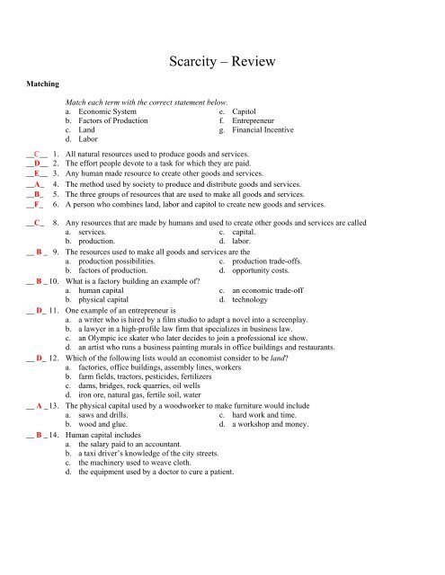 Factors Of Production Worksheet Answers Studying Worksheets