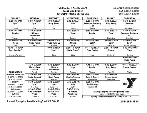 Wallingford Family YMCA West Side Branch GROUP FITNESS ...