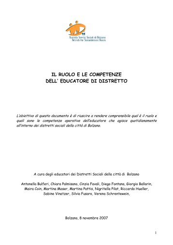 IL RUOLO E LE COMPETENZE DELL' EDUCATORE DI DISTRETTO