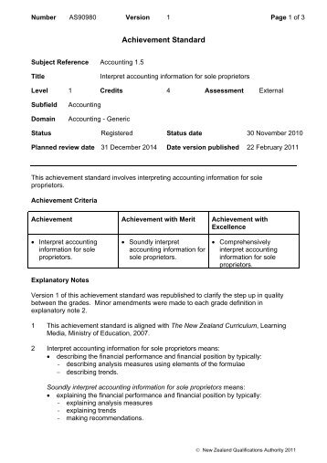 90980 Interpret accounting information for sole proprietors - NZQA