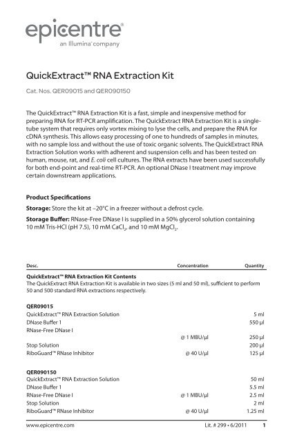 Protocol for QuickExtractâ¢ RNA Extraction Kit