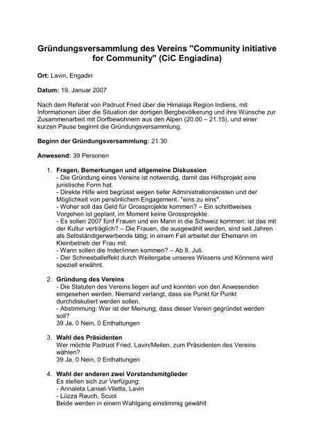 Protokoll der GrÃ¼ndungsversammlung - Ãber CiC-Engiadina