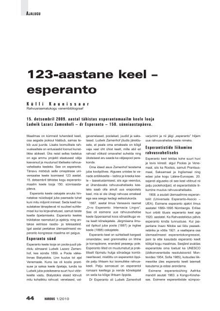 123-aastane keel – esperanto (Külli Kaunissaar) - Haridus