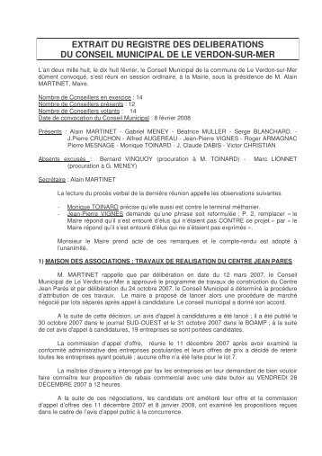 extrait du registre des deliberations du conseil municipal de le ...