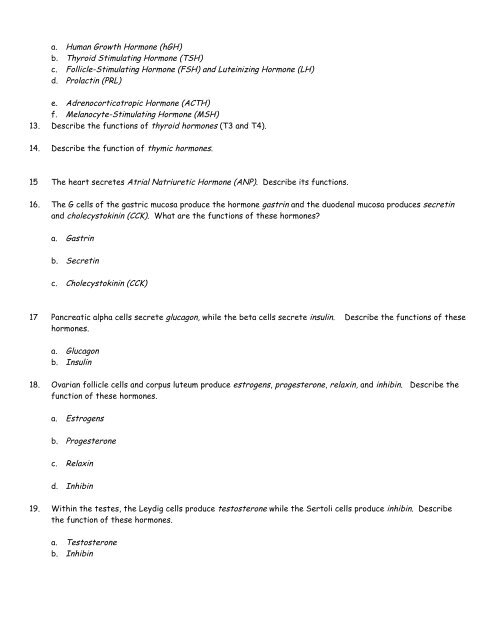 Endocrine Review Worksheet #2 Bio 40C Dr ... - De Anza College