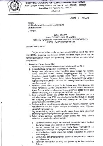 surat edaran tentang penerbitan paspor dan ... - Kemenag Sultra