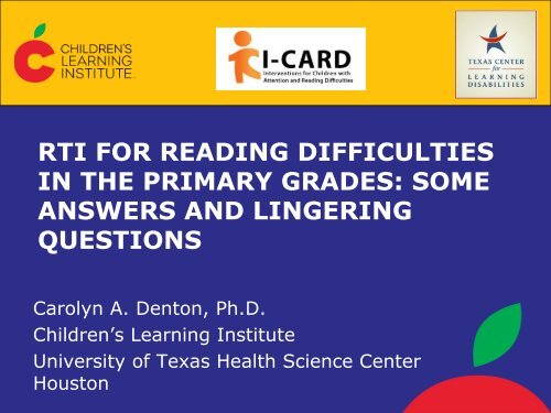 rti for reading difficulties in the primary grades - Children's Learning ...