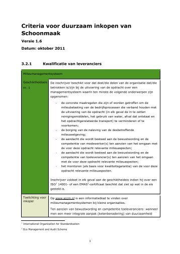 Criteria voor duurzaam inkopen van Schoonmaak - Pianoo